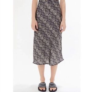 Urban Outfitters Black and Tan Snake Print A-Line Silk Skirt